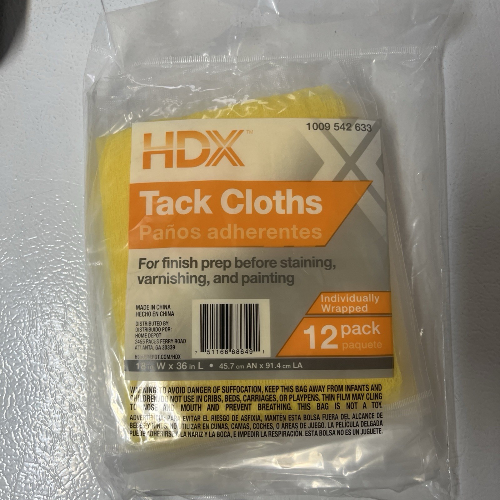 Tack Cloths (144 Cloths) HDX Individually Wrapped 18”x36” -New! Free Shipping