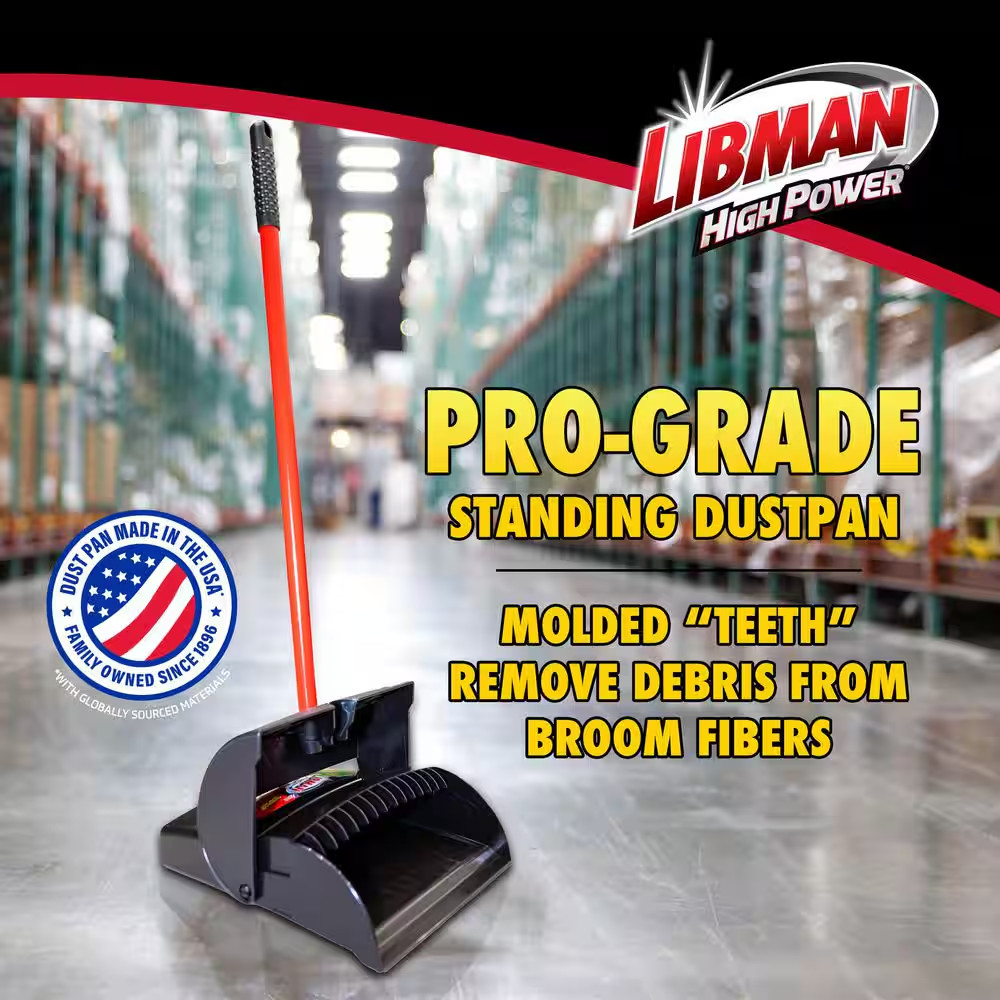 Libman Closed Lid Lobby Heavy Duty Cleaning Dustpan with Long Steel Handle