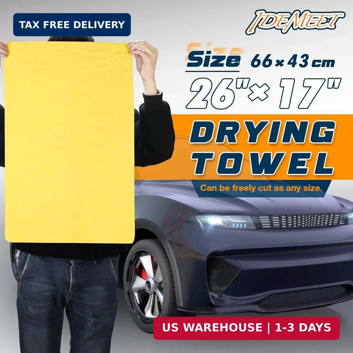Premium Shammy Towel 2 Pack 26″x17″ Super Absorbent Car Drying Towel, Soft Reusa