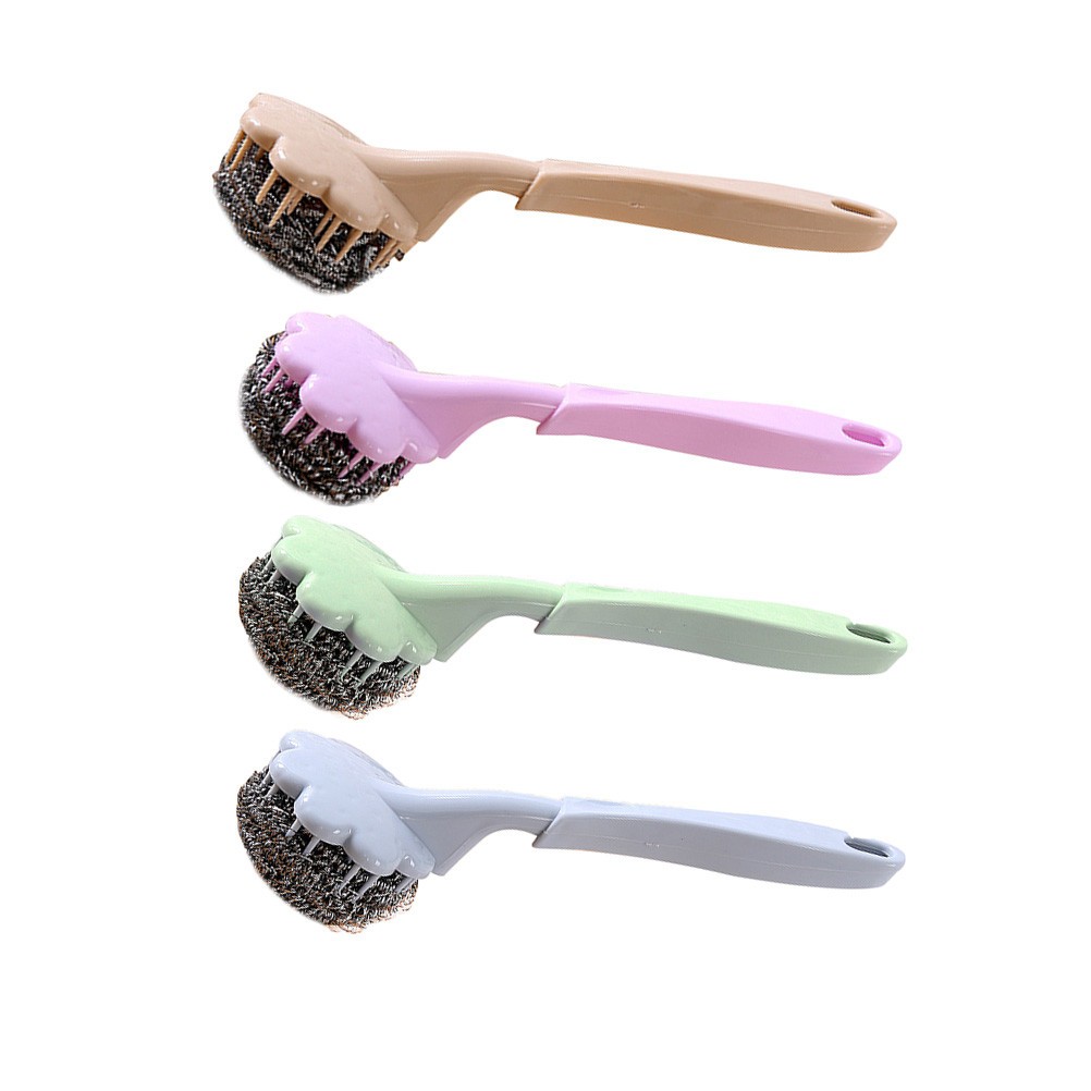 3Pcs Reusable Wire Bristle Brush with Long Non-Slip Handle Assorted Colors