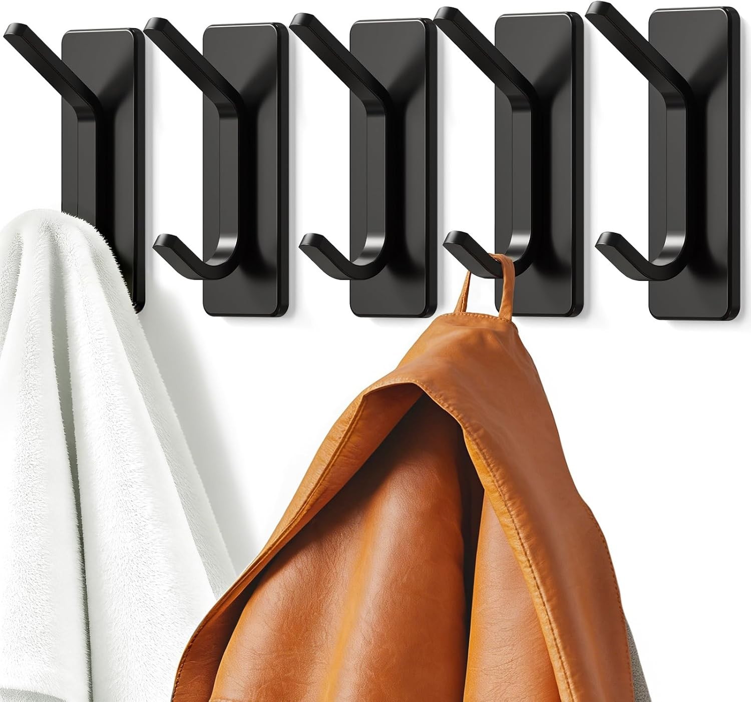 Self Adhesive Hooks 15lbs Heavy Duty, 5 Pack Stainless Steel Wall Hooks for Coat