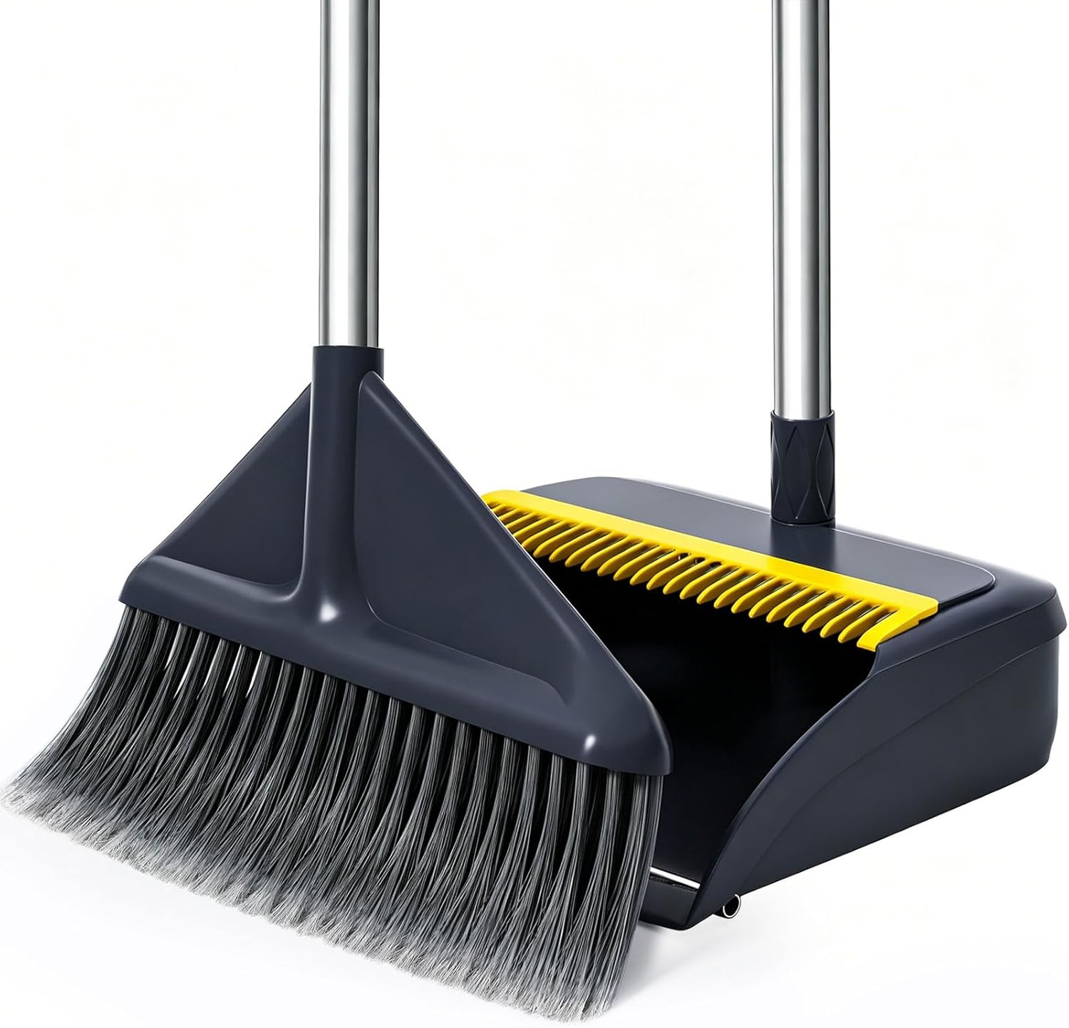 Broom and Dustpan Set with 52″ Long Handle | Stand Up Dustpan with No Warping Me