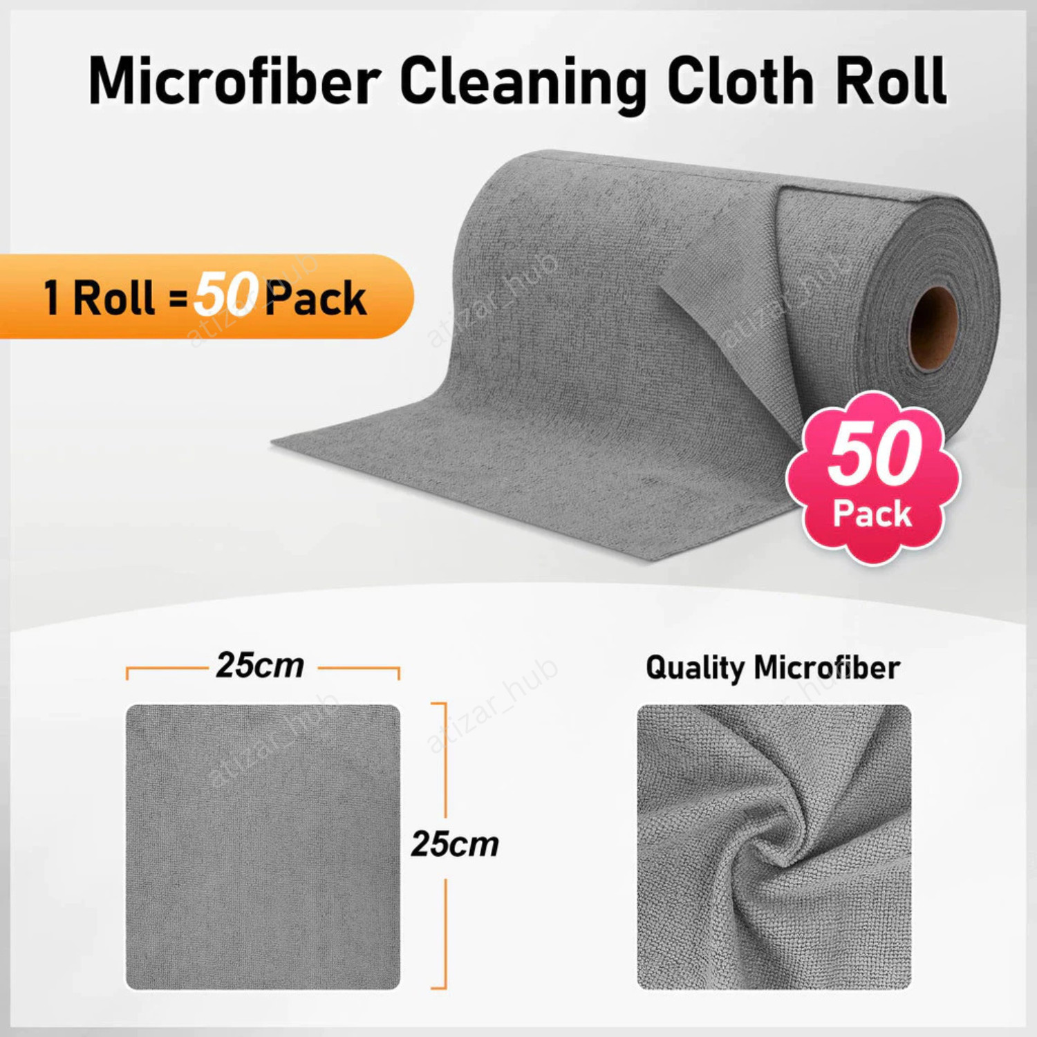 50pcs Microfiber Car Cleaning Towel Roll 25x25cm Reusable Multi-Purpose Cleaning