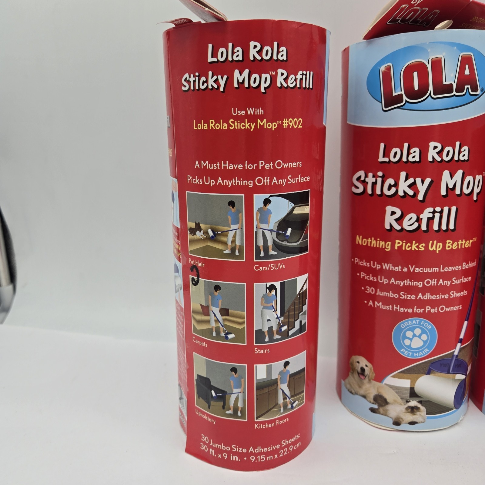 4 Lola Rola Sticky Mop Refills Pet Hair Roller 30 Sheets Each Roll