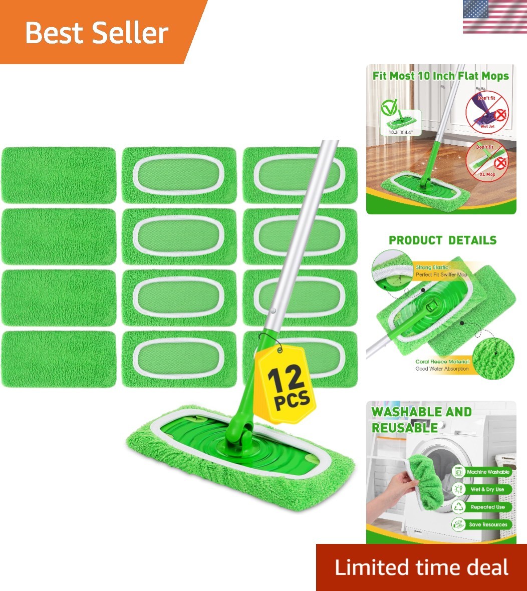 12-Pack Reusable Microfiber Mop Pads for 10-Inch Mops – Eco-Friendly Cleaning