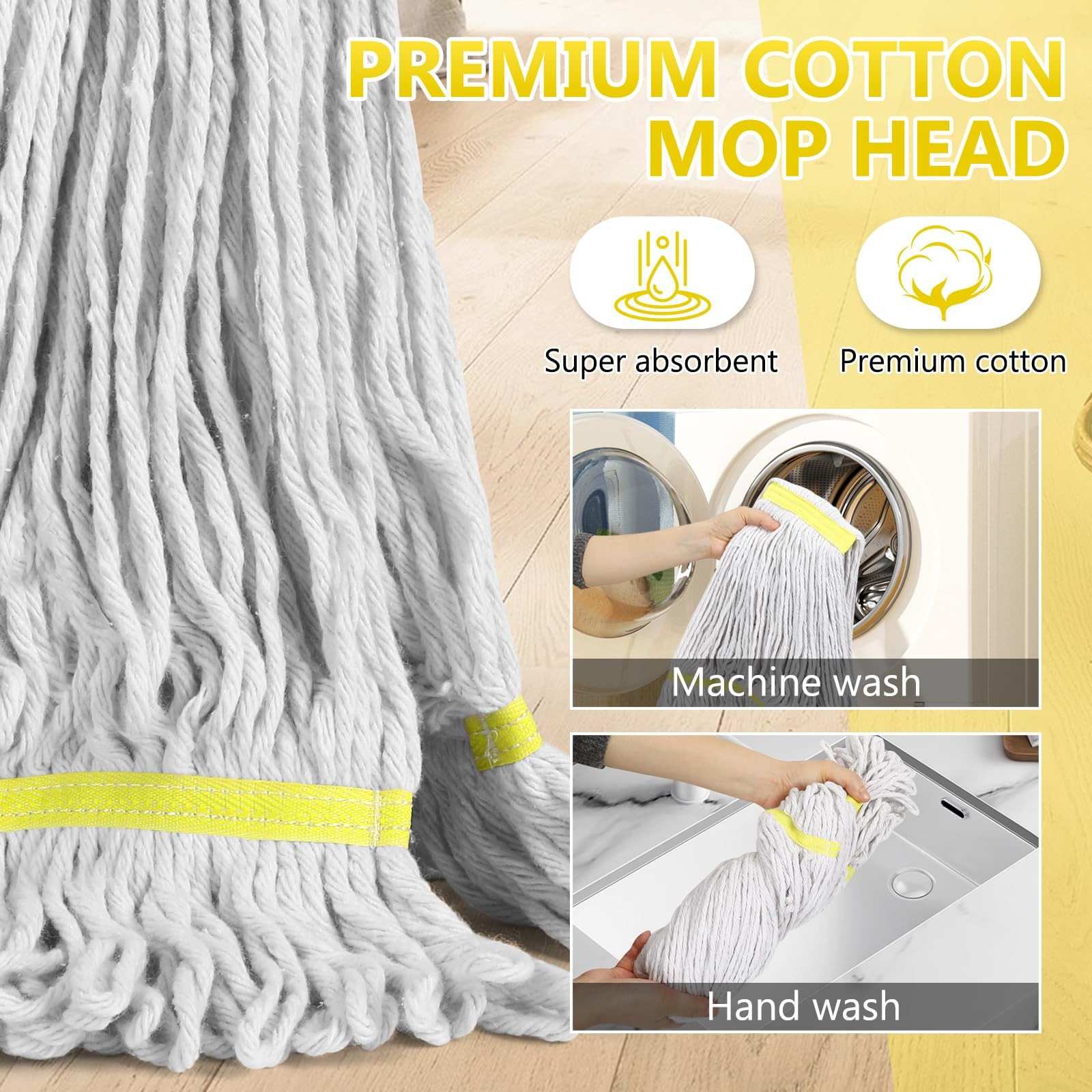 Beyoco Heavy Duty Commercial Industrial Cotton Mop with Long Handle,Looped-En…