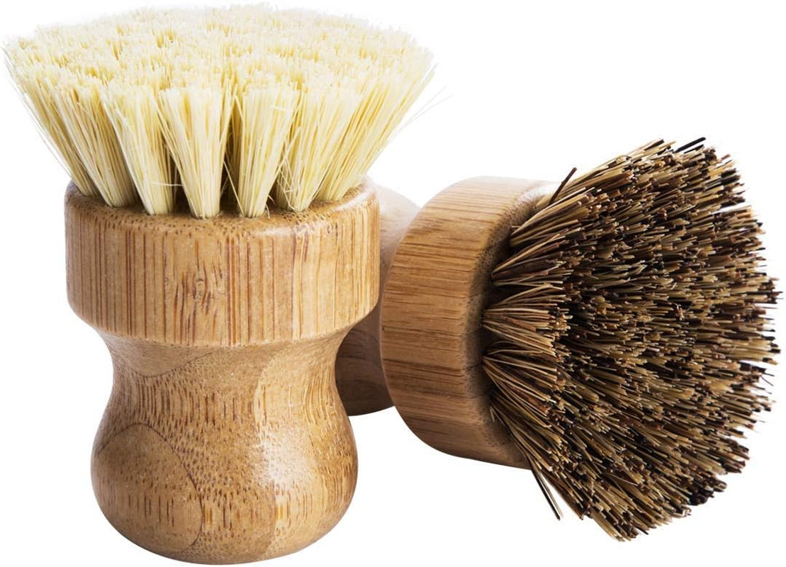 Palm Pot Brush- Bamboo round 3 Packs Mini Dish Brush Natural Scrub Brush Durable