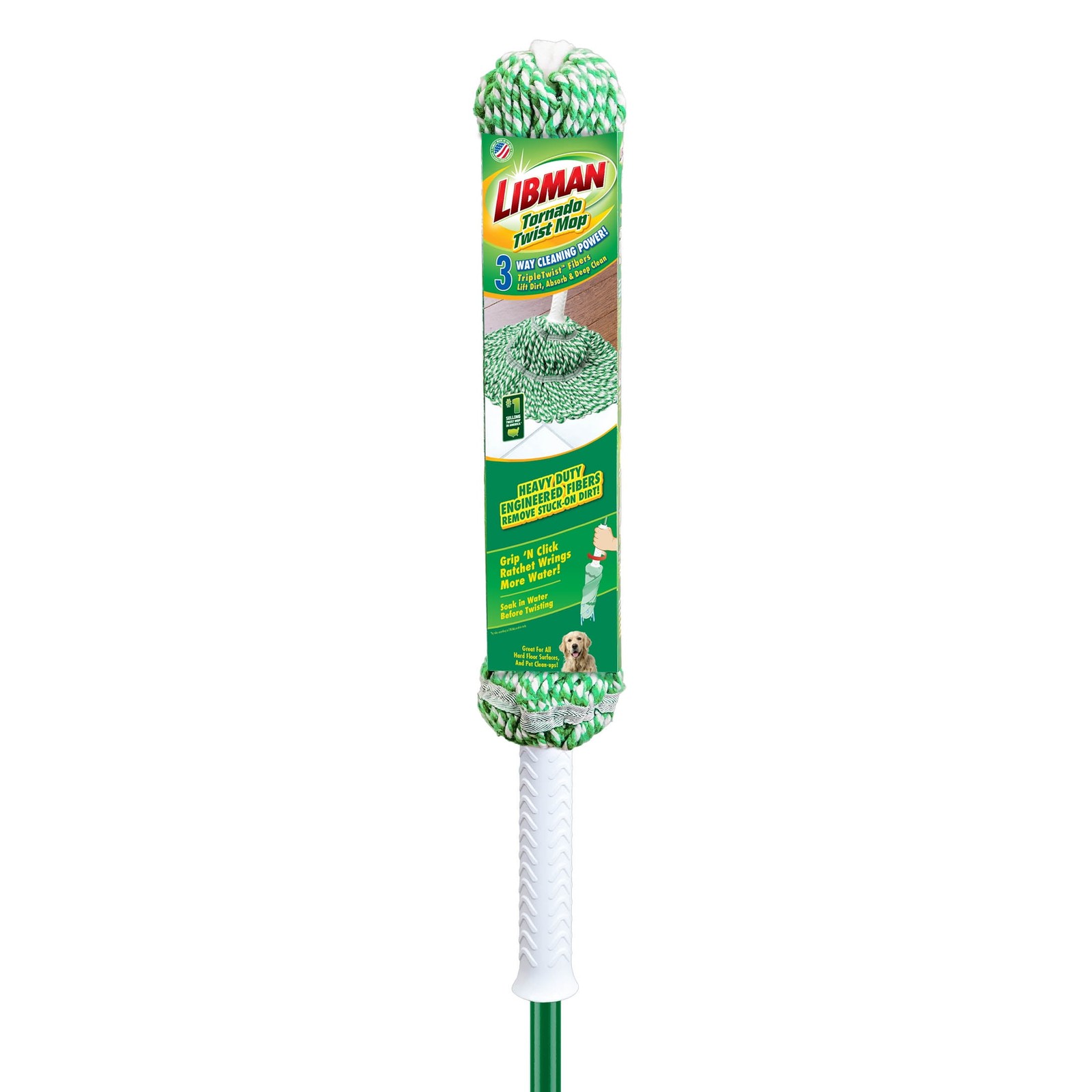 Tornado Twist Mop Cotton Blend Head Steel Handle Green & White