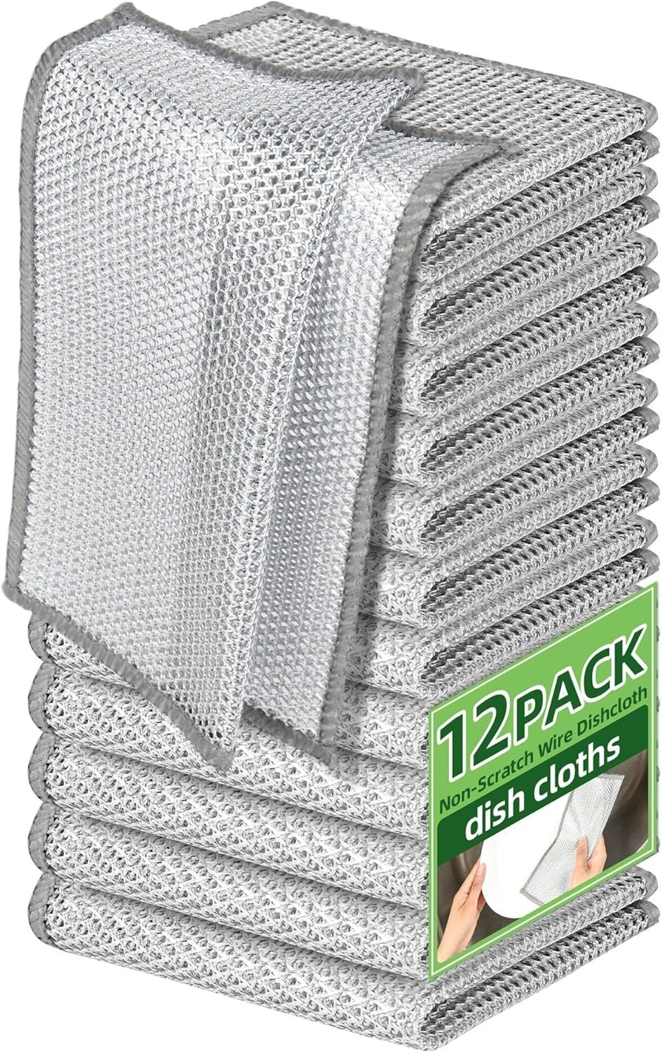 12PCS Non Scratch Wire Dishcloth, Wire Dishwashing Rag,Steel Wool Scrubber，Scrub