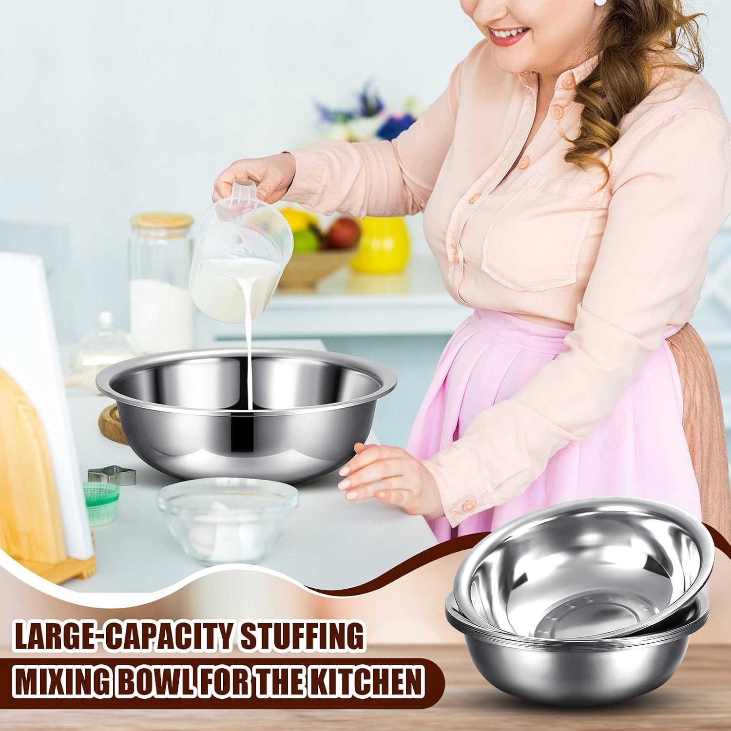 4Pcs 8Qt Stainless Steel Mixing Bowls 13In Mirror Finish Salad Basin Silver