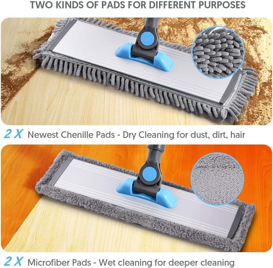 Microfiber Flat Mop for Floor Cleaning Tile Wood Vinyl Laminate +4 Washable Pads
