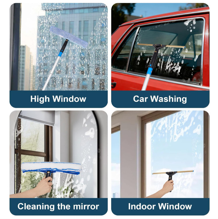 Set Limpiacristales Giratorio con Plumero Flexible, Raspador y Accesorios Hogar