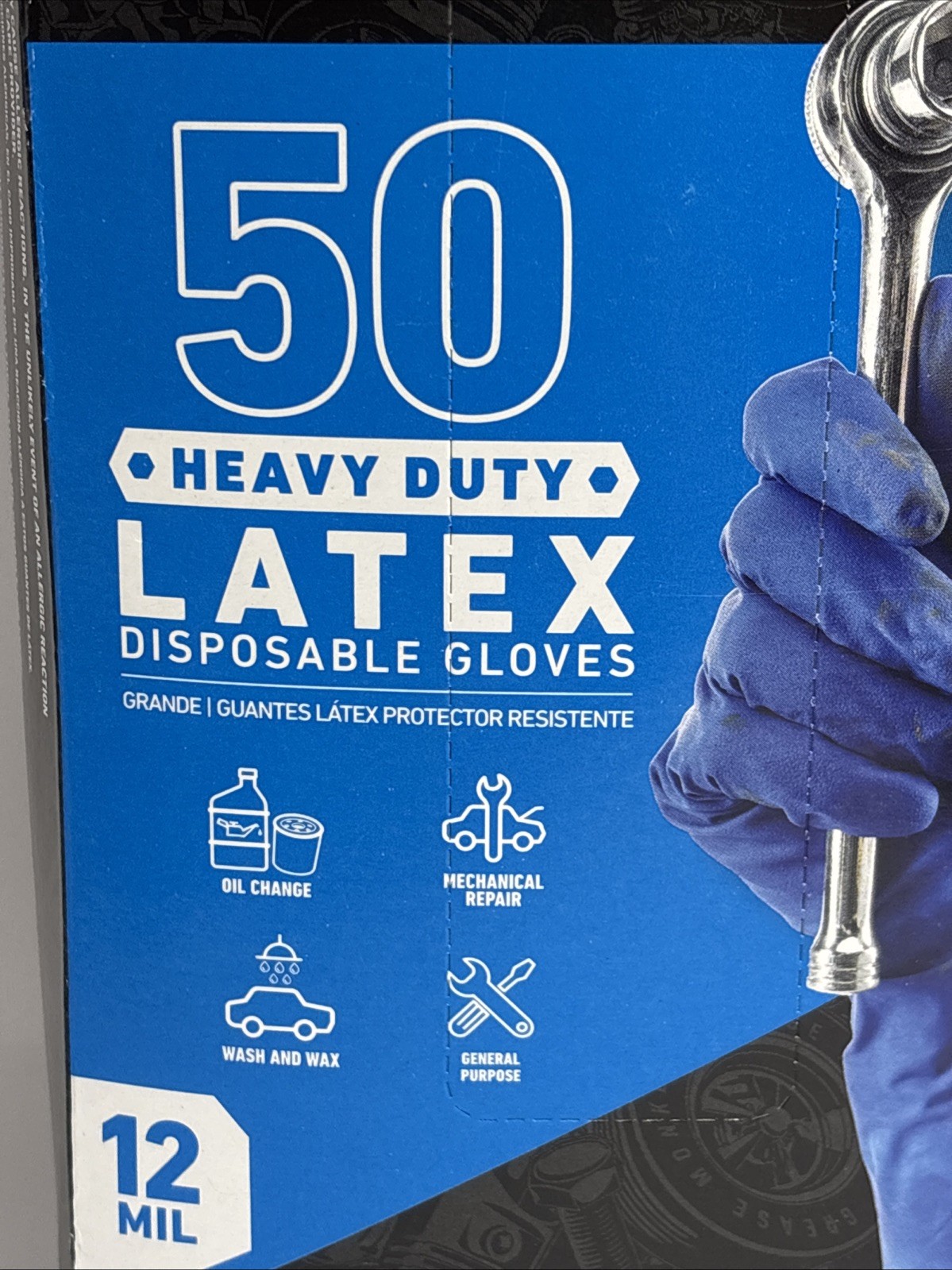GREASE MONKEY LATEX DISPOSABLE Heavy-Duty GLOVES 50 COUNT SIZE LARGE 12 MIL New!