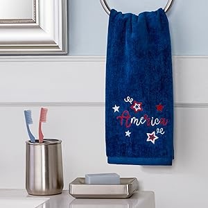 Red White & Blue Hound 100% Cotton Embroidered 2pc Hand Towel Set, Decorative