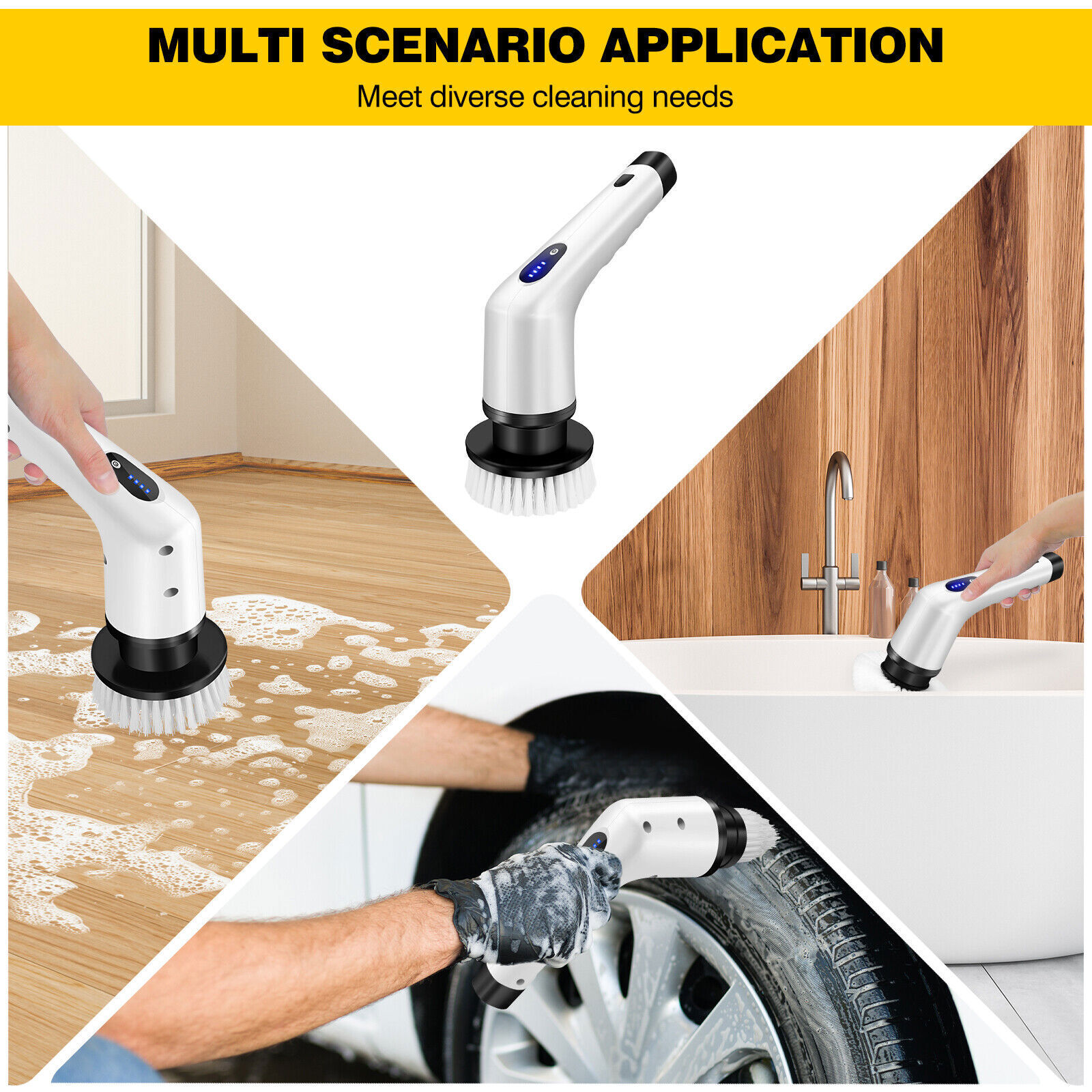 3 Heads Electric Spin Scrubber Cordless Bathtub Power Scrubber Cleaning Brush