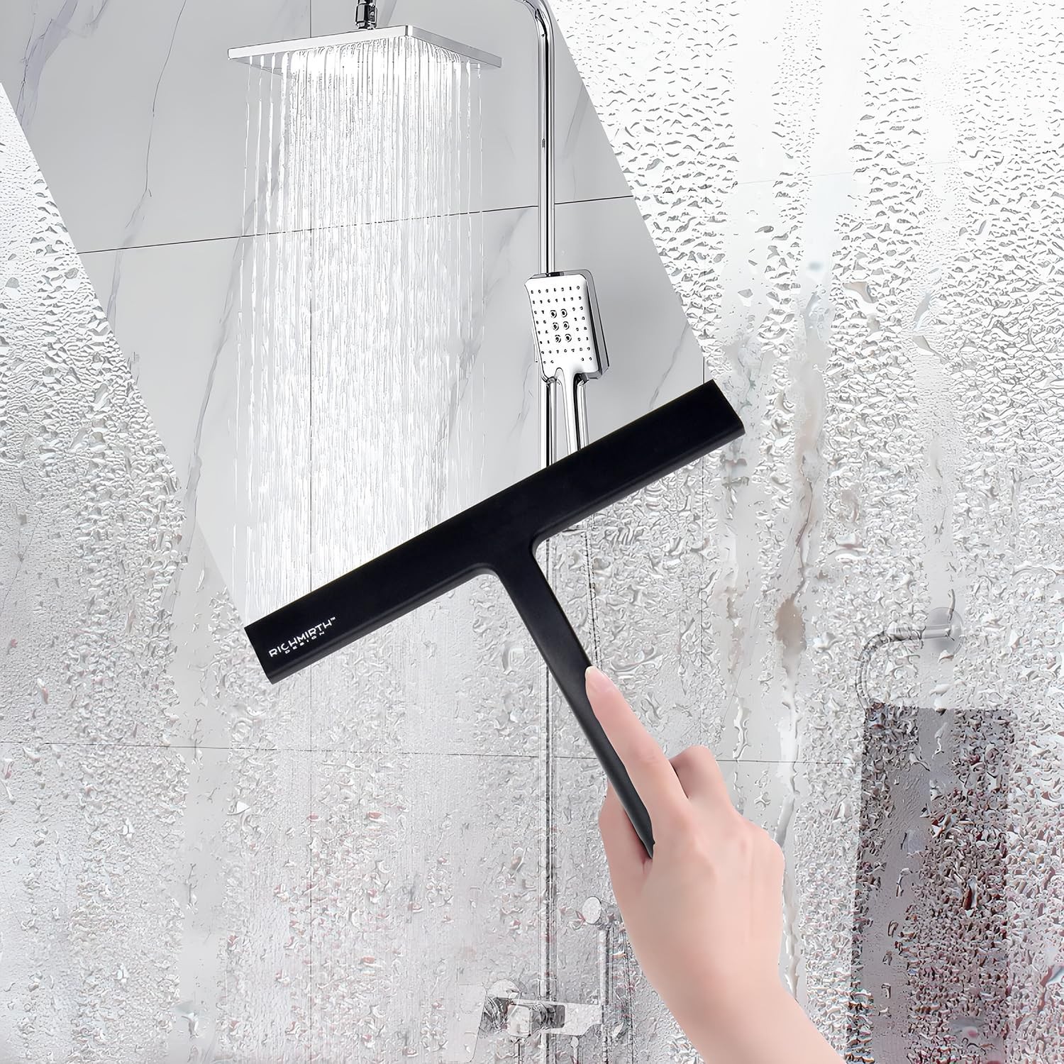 RICHMIRTH Silicone Rubber Blade Shower Squeegee 9″ in Width Window & Car Sque…