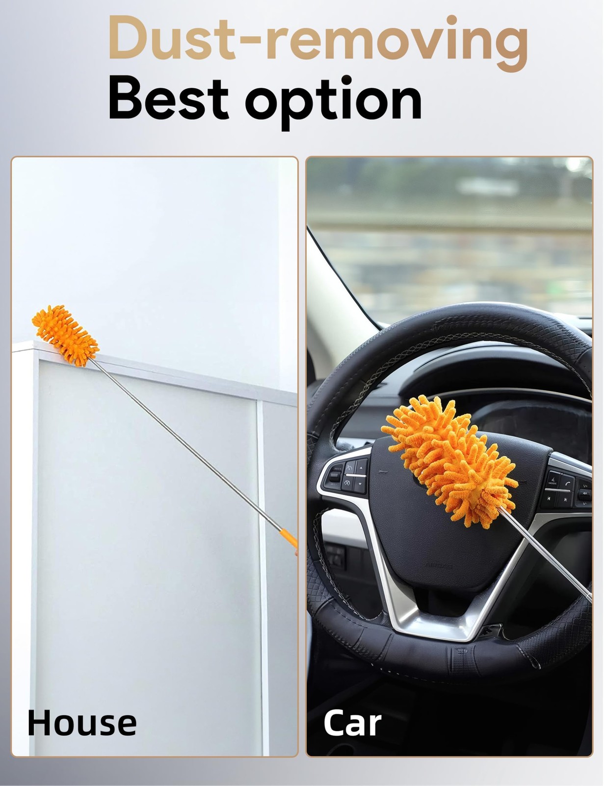 Microfiber Duster for Cleaning, Tukuos Hand Washable 2 Attachments, Orange