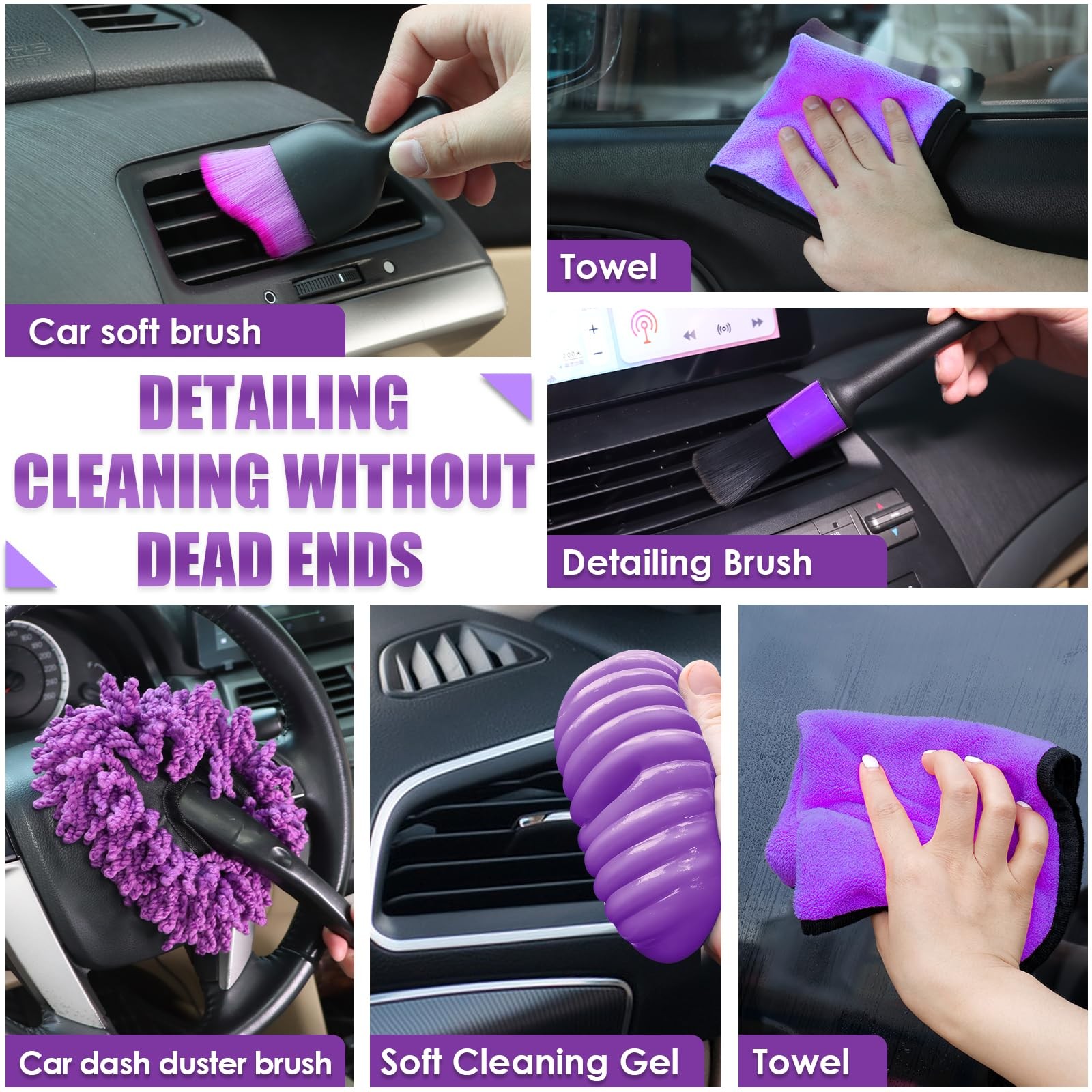 Viewsun 17Pcs Car Cleaning Kit Purple Car Interior Detailing Kit High Power