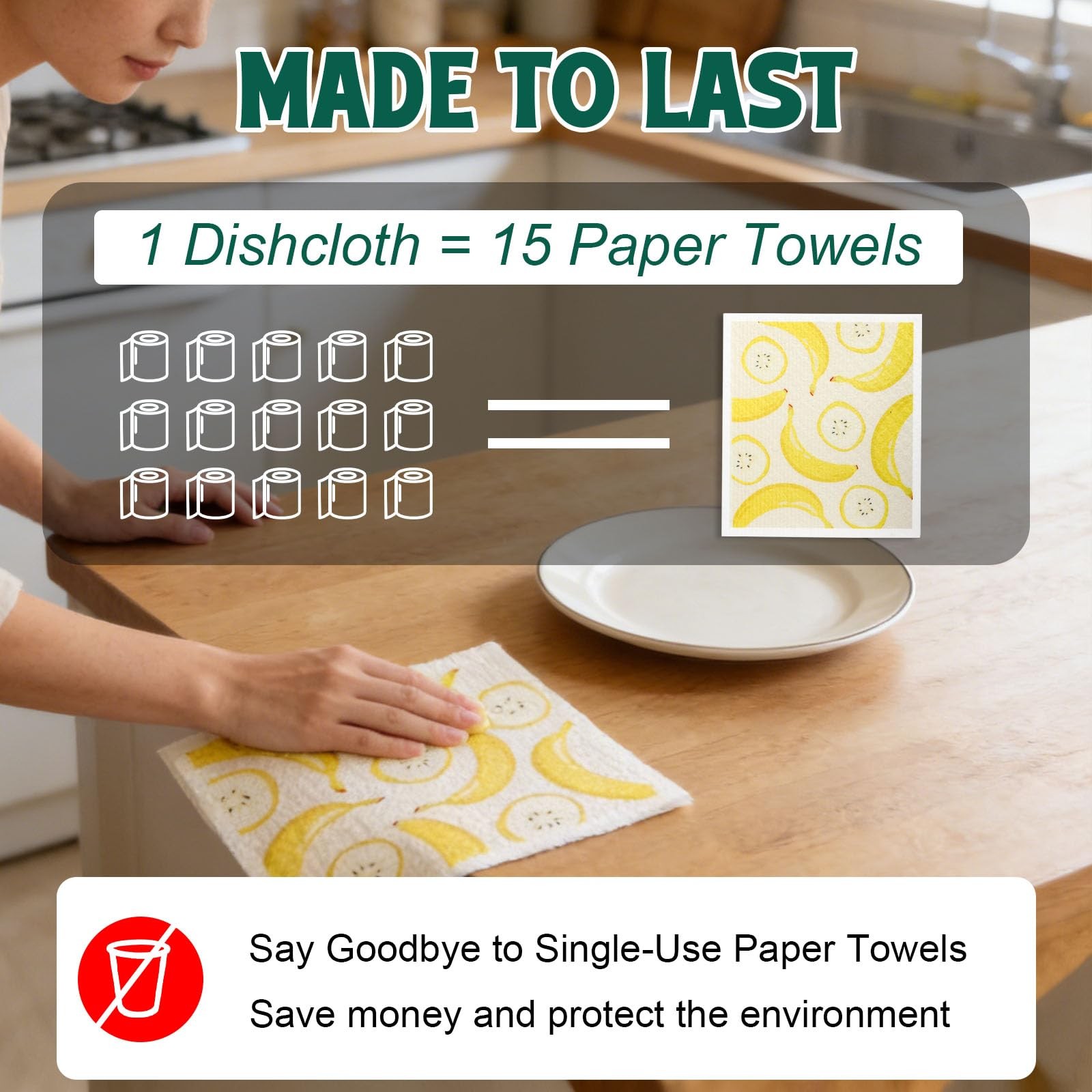 Swedish Dishcloths for Kitchen,6 Pack Swedish Dish Cloths, Reusable Paper Towels