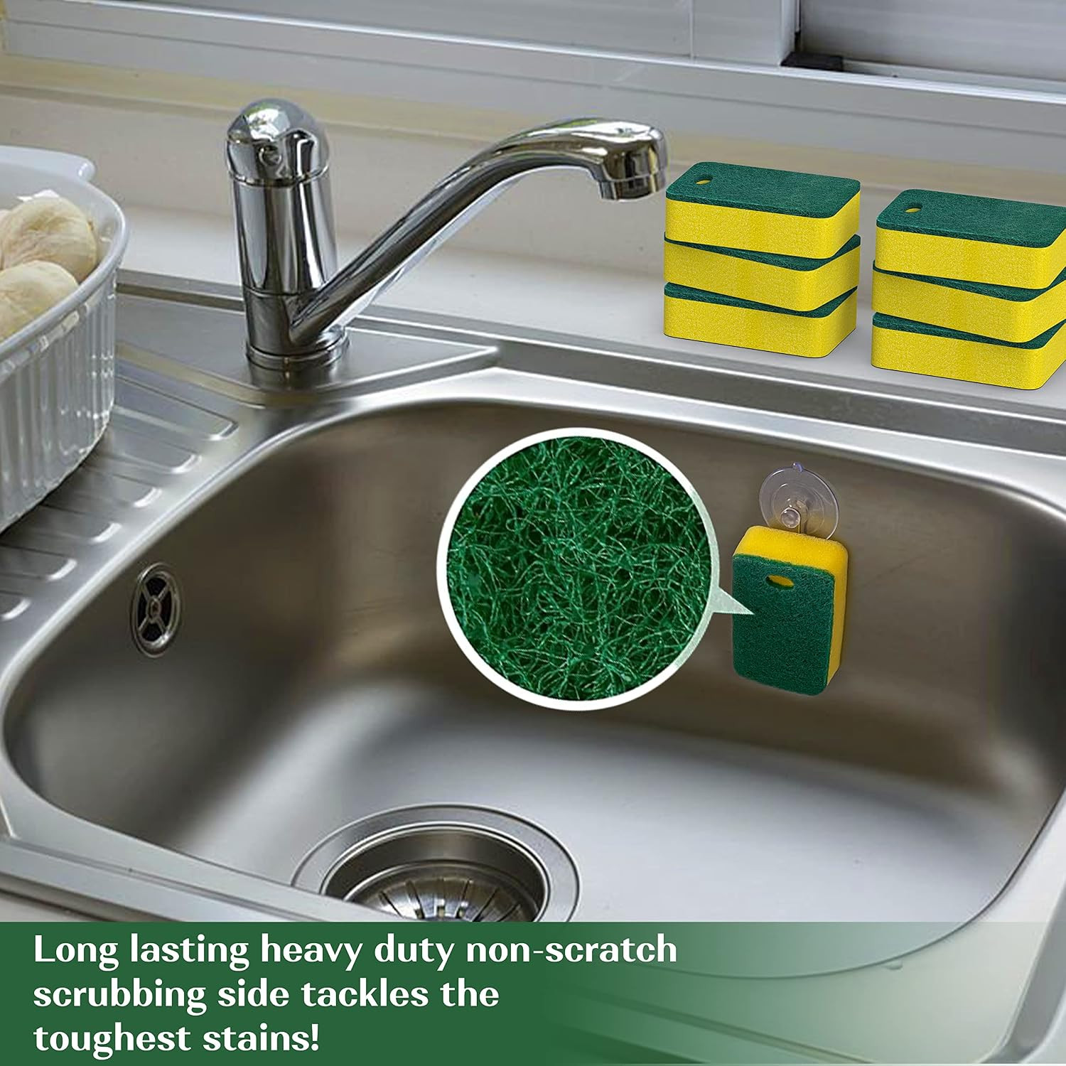 Kitchen Sponges 12 Pack, Heavy Duty Dual-Sided Scrub Sponges, Yellow/Green |