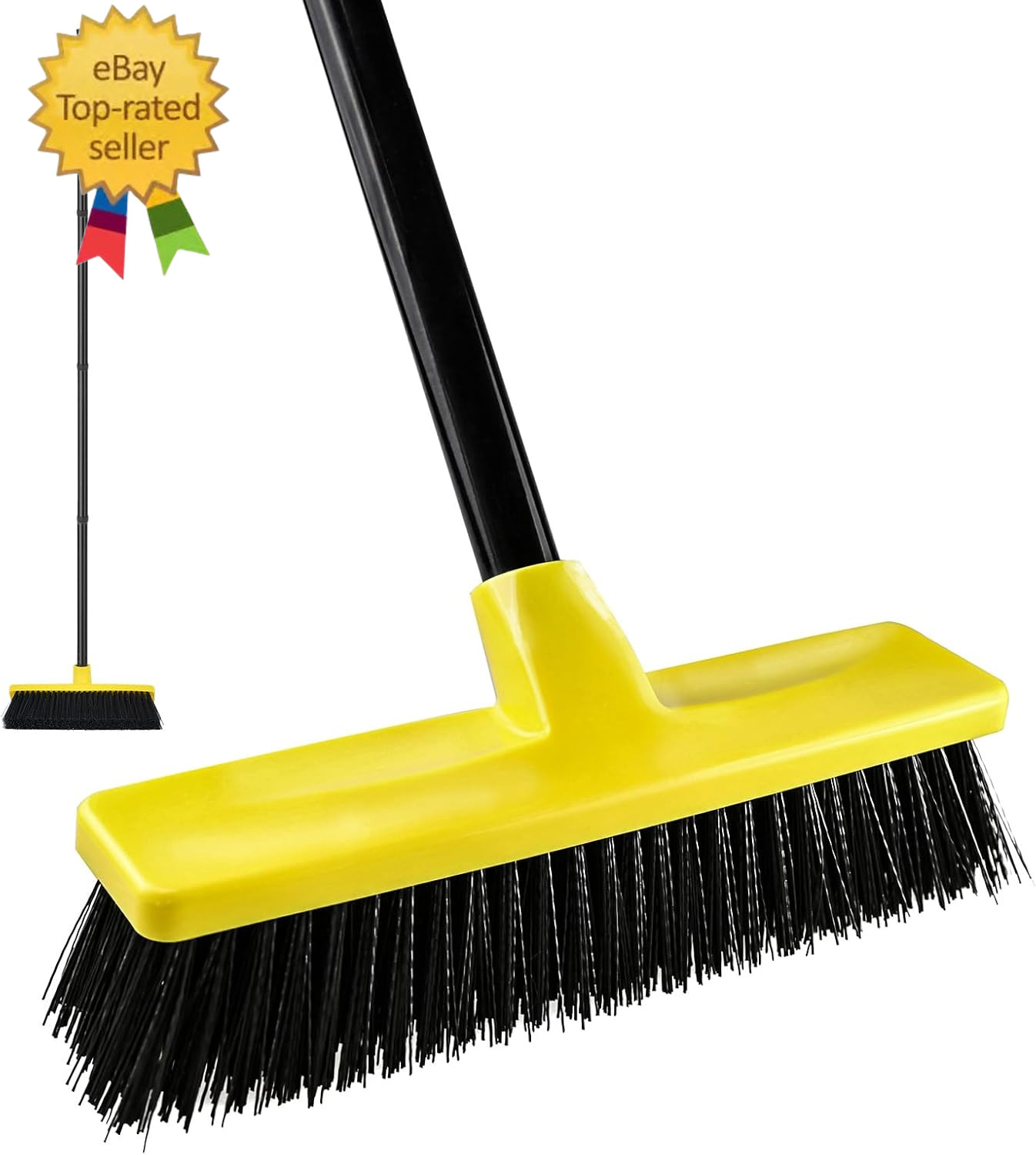 Push Broom Outdoor Indoor Broom 12″ Wide,50″ Long Handle with Stiff Bristles