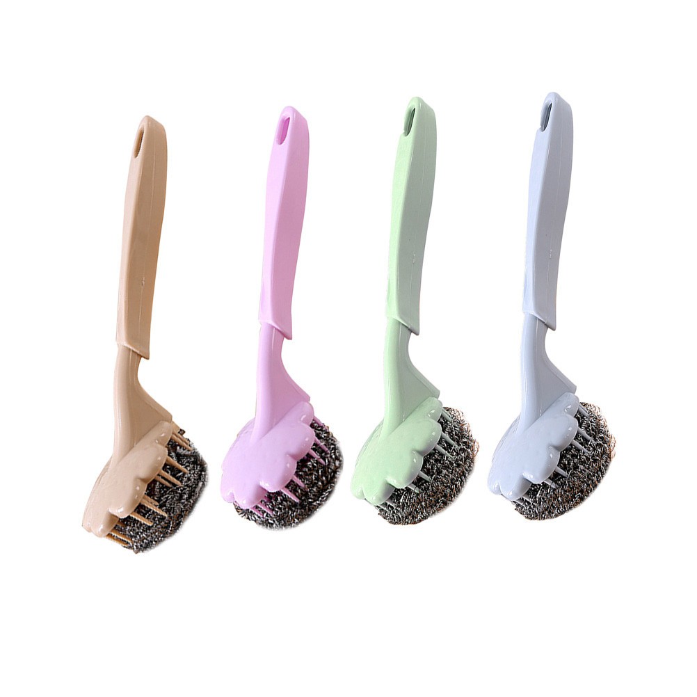 3Pcs Reusable Wire Bristle Brush with Long Non-Slip Handle Assorted Colors