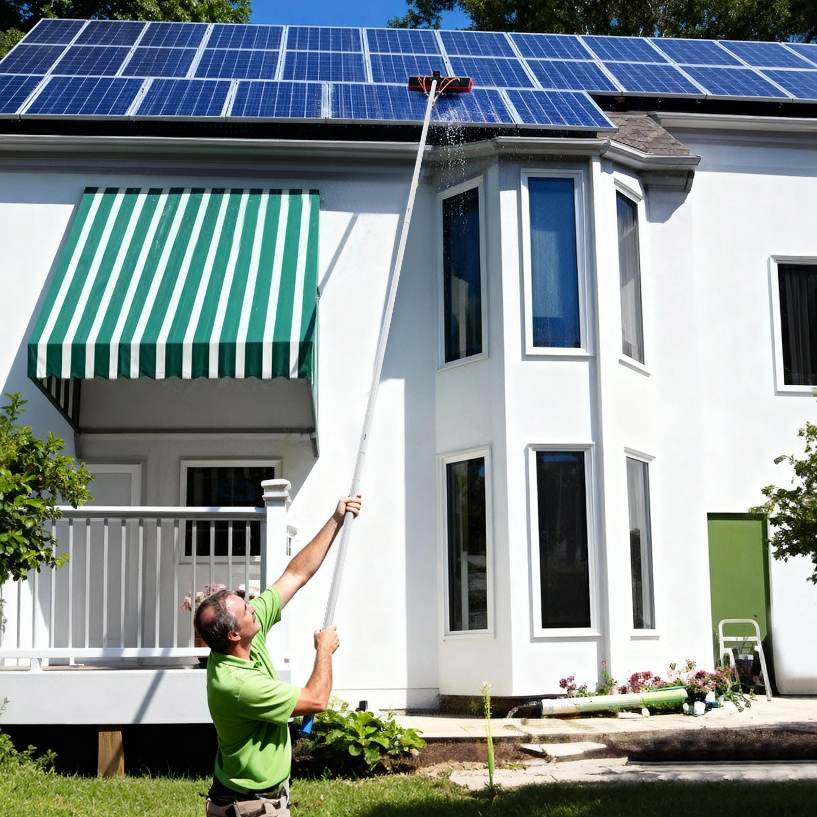 Solar Panel Cleaning Pole Outdoor Window Washing Equipment Brush Adjustable