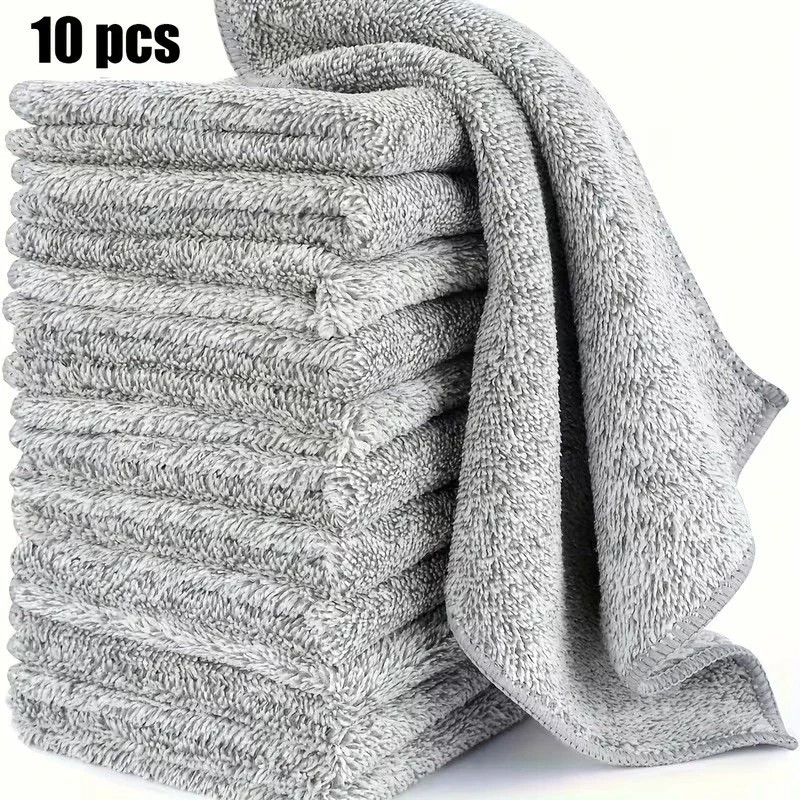 10Pc Microfiber Cleaning Cloth Bamboo Charcoal Towel Car Kitchen Wash Rag