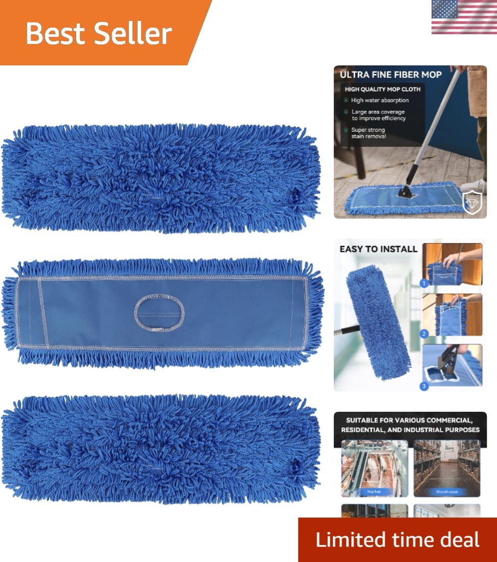 Dust Mop Head Replacement 24 Inch Blue Microfiber 3 Pack Commercial Sweeper