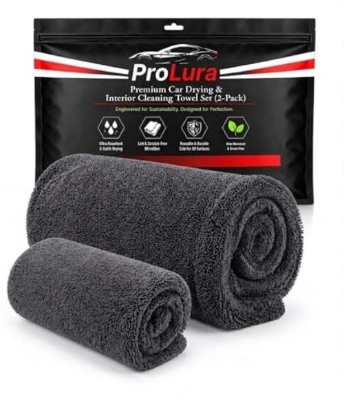 Microfiber Car Care Towel Set (2-Piece), 1 Large 24” x 36” 1300 GSM Twisted