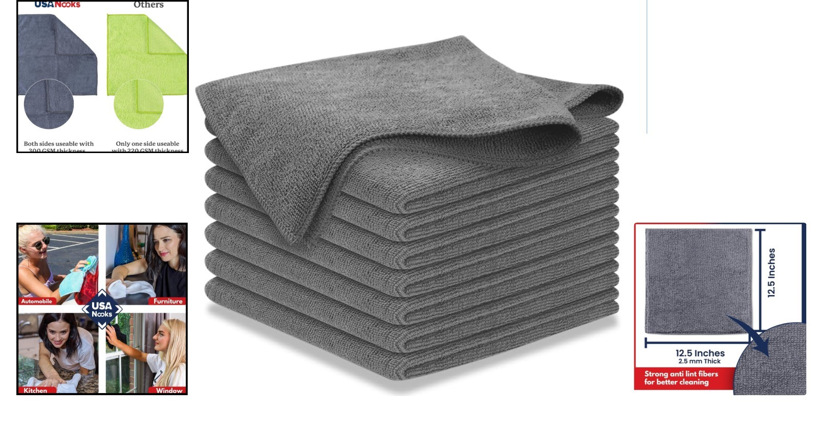Durable Microfiber Towels 12.5×12.5 – Eco-Friendly, 1200 Washes for All Surfaces