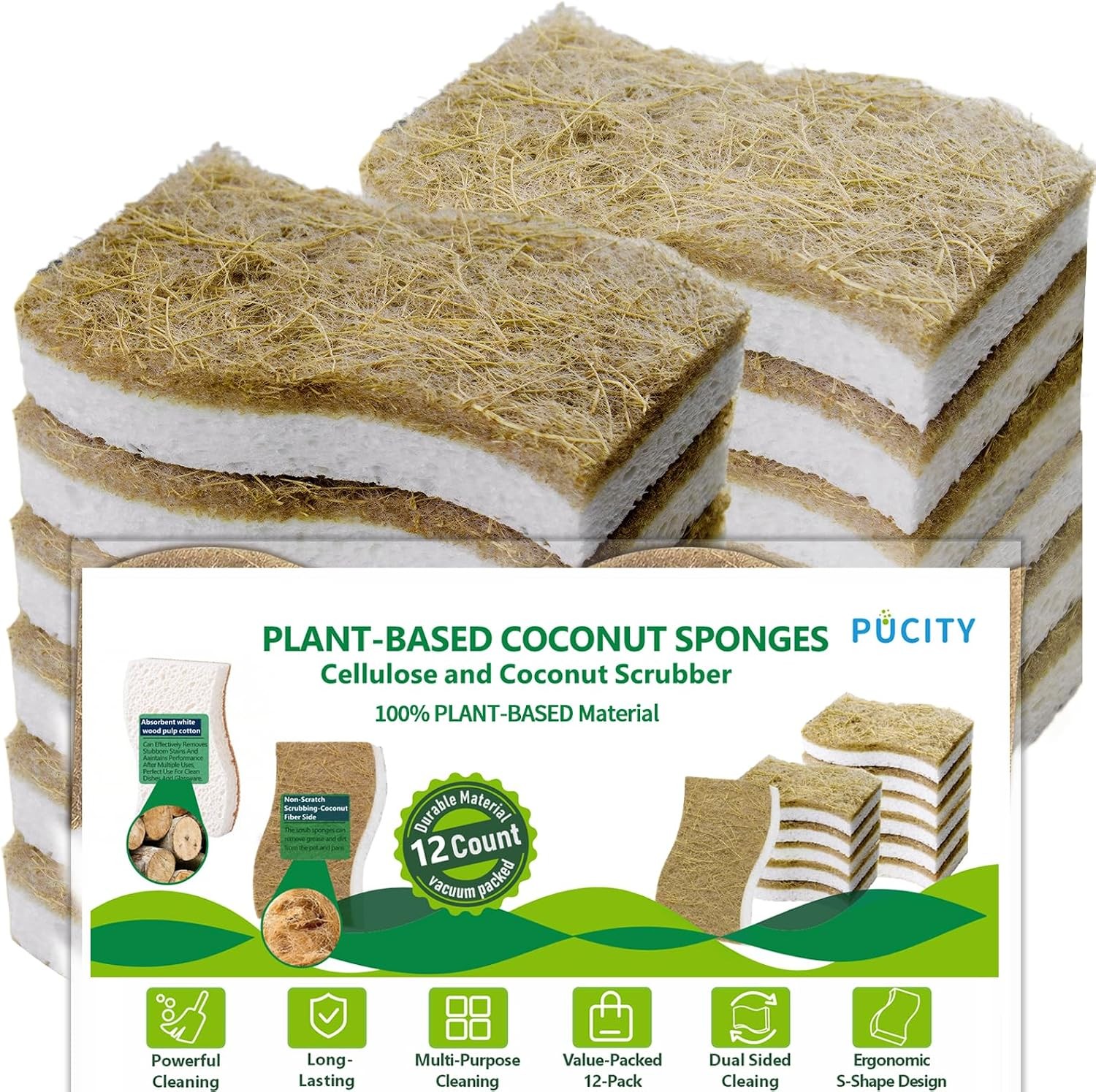 Sponges Kitchen Natural Dish Sponge Plant-Based Biodegradable Compostable