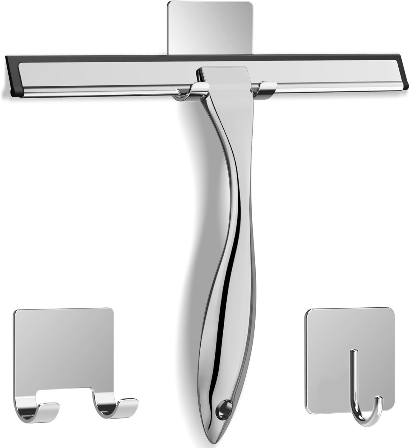 10 Inch Silver Stainless Steel Shower Squeegee With Adhesive Hooks
