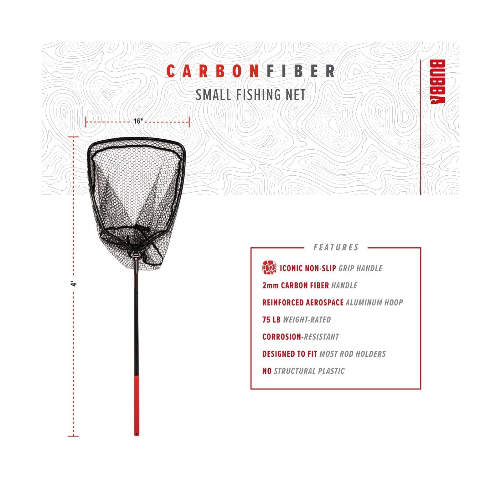 BUBBA Landing Nets – Corrosion Resistant, Non-Slip Grip, Carbon Fiber Shaft