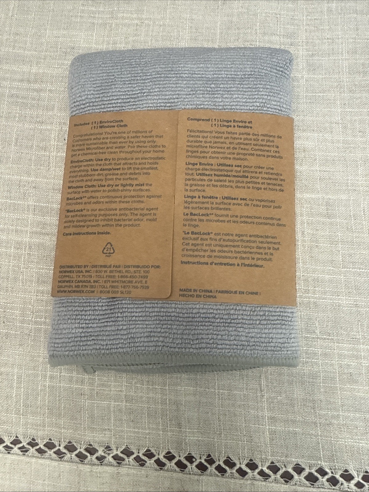 Norwex Basic Package, Microfiber w/Baclock EnviroCloth Grey Window Cloth Purple