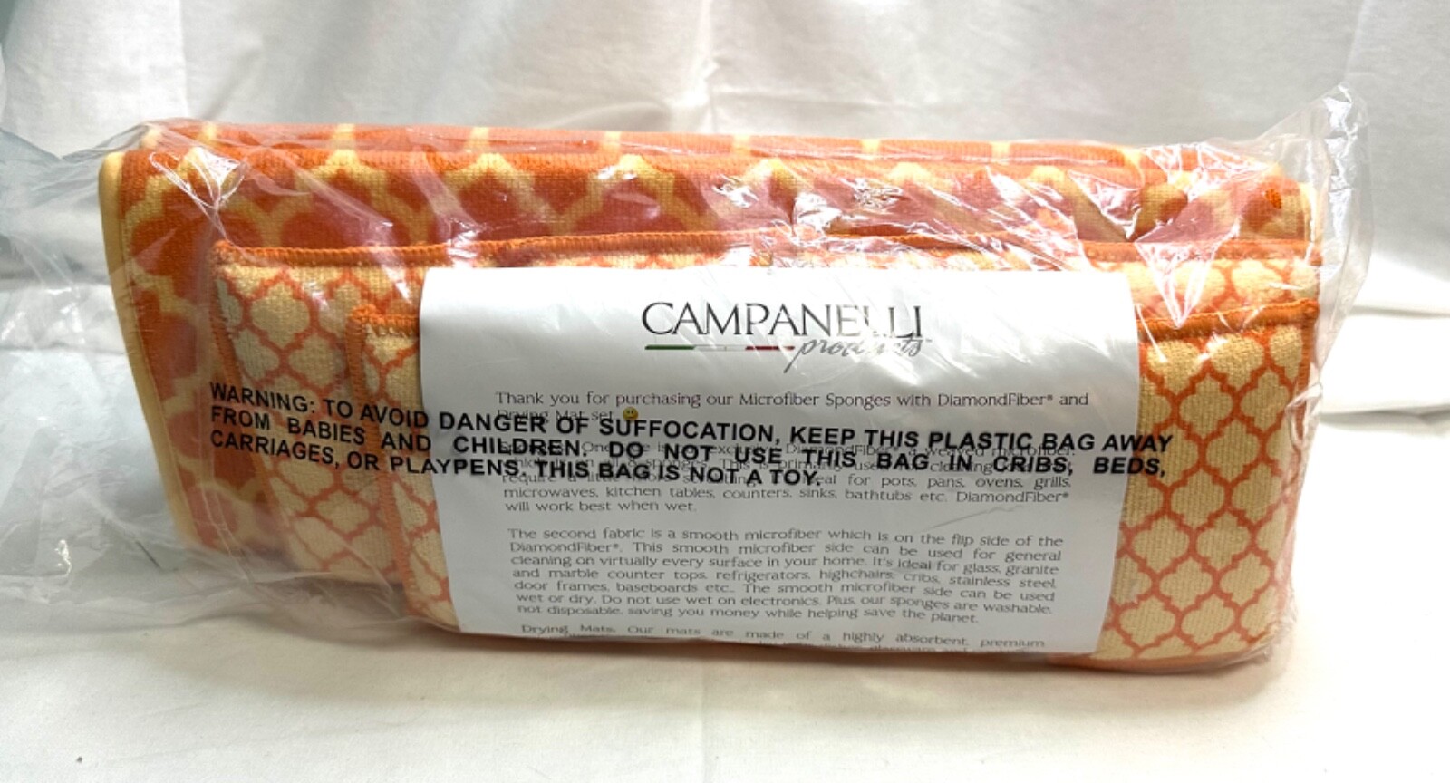 Campanelli 10 Piece Diamond Fiber Scrubbing Sponge Set w/ Drying Mats NEW HTF
