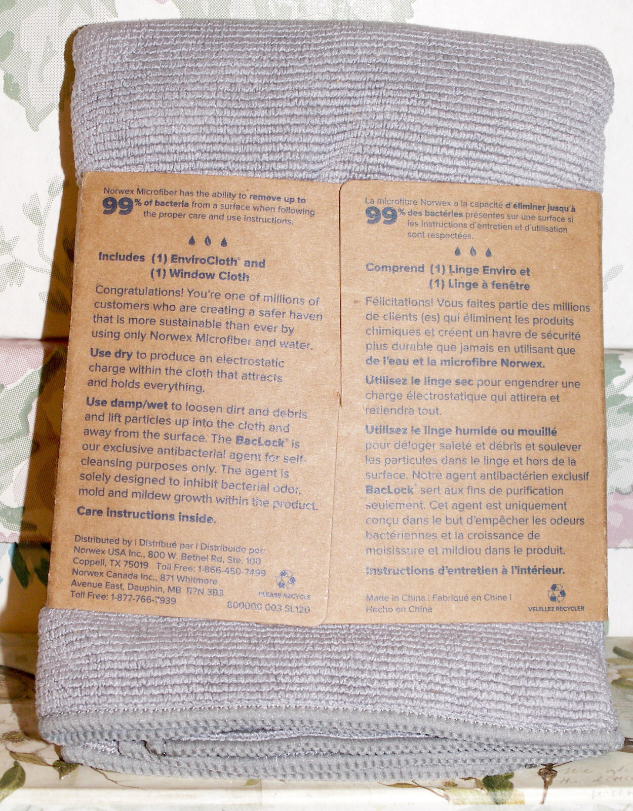 Norwex Basic Package EnviroCloth +Window Cloth Sz 13.78 x 13.78″ Gray/Purple NIP