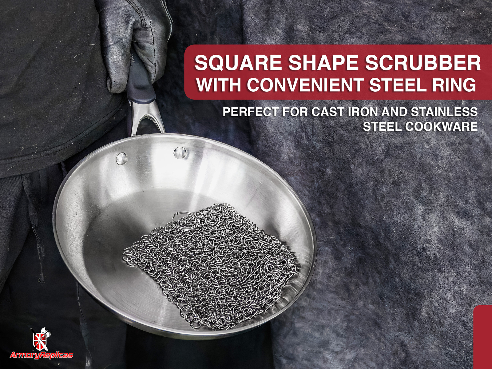 Chainmail Scrubber Cleaning Cast Iron Stainless Steel Accessory Tough Cleaning