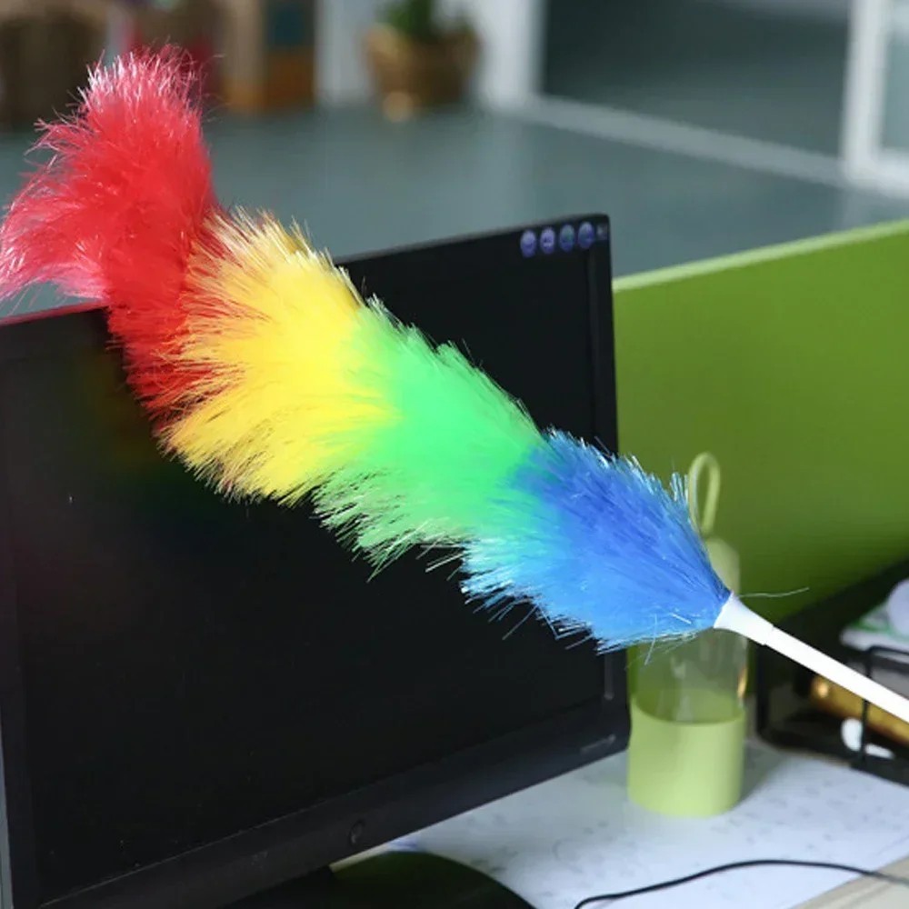 Rainbow Feather Duster Flexible Handle Anti Static Cleaning Brush