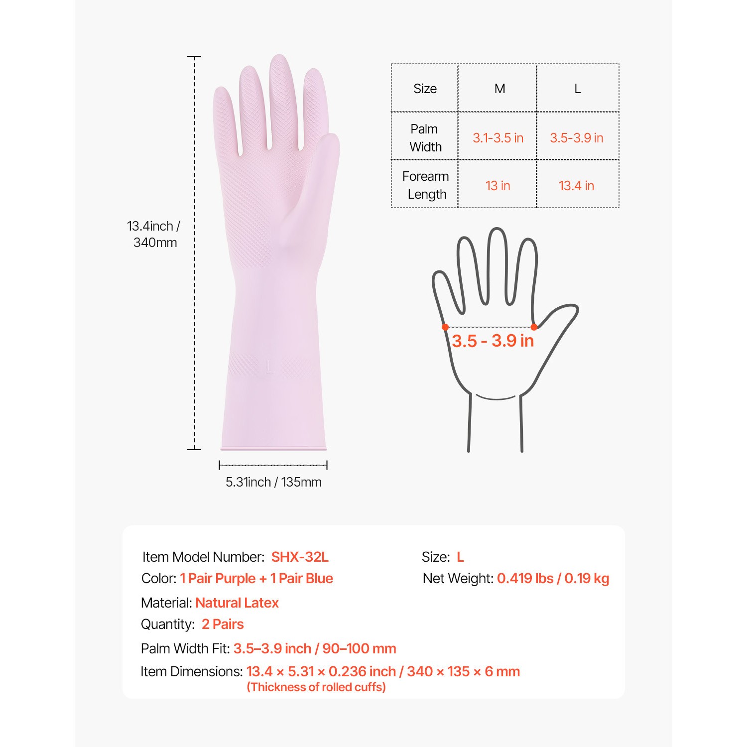 Uimoso Durable Cleaning Gloves – 2 Pairs,Non-Slip,Large Size for Household Tasks
