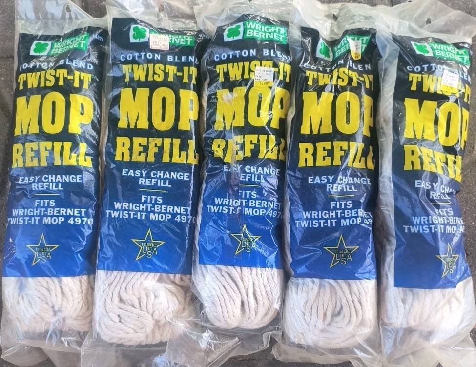 5 Wright Bernet Cotton Blend Twist-it Mop Refill Made In The USA 13 Inch 1997