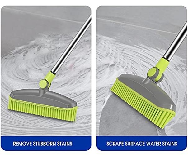 Adjustable Rubber Push Broom and Dustpan Set,Self Cleaning Indoor Outdoor