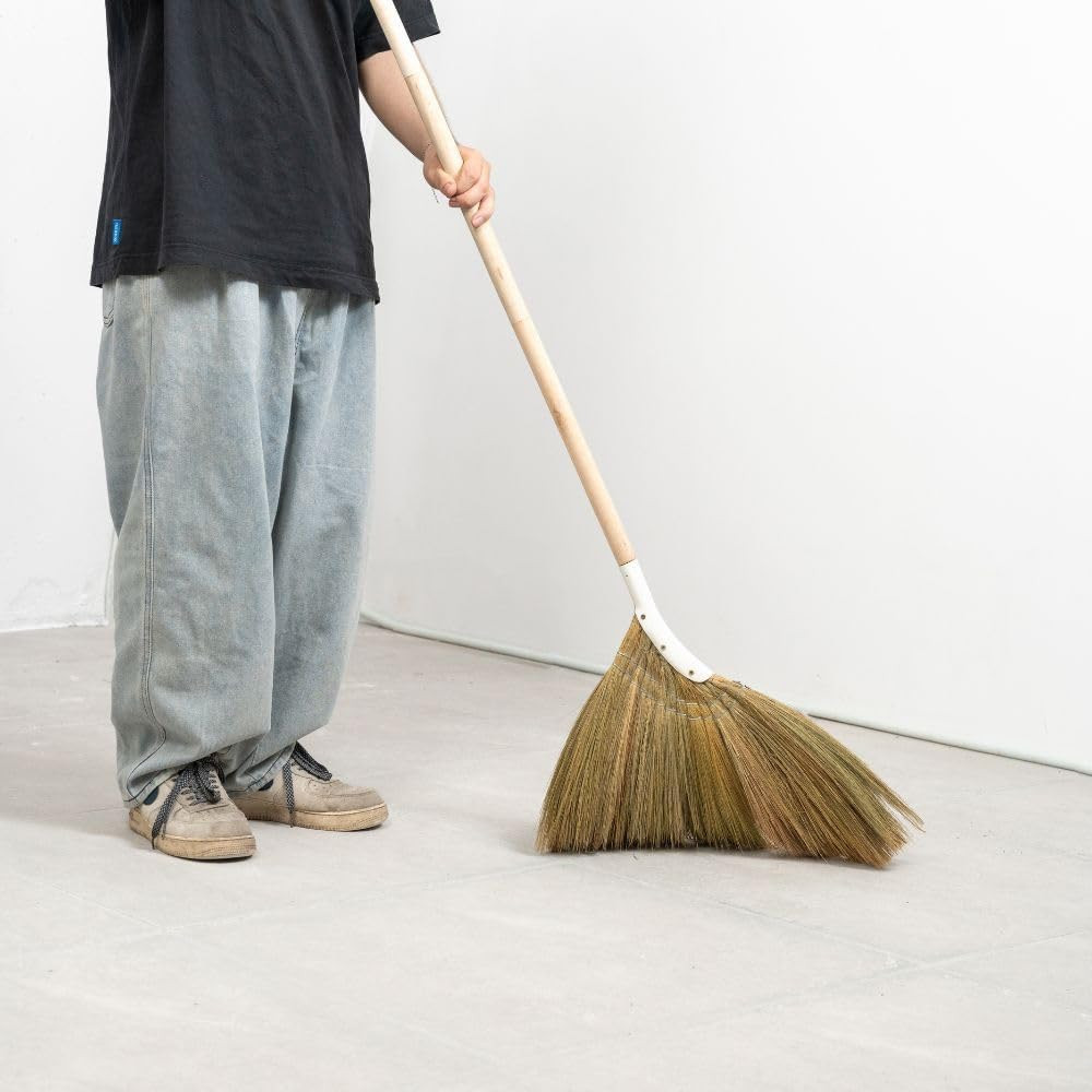 Natural Broom – Indoor Grass Broom – Long Handle Broomstick for House, Garage, O