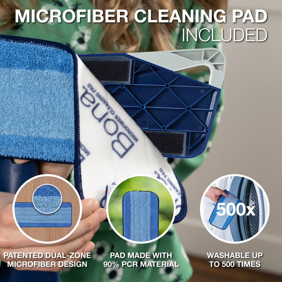 Bona Premium Multi-Surface Sweep & Clean Mop Kit, Reusable Microfiber Pads
