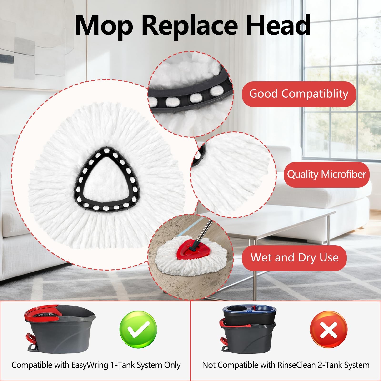 Spin Mop Replacement Set, Compatible with O-Ceda EasyWring 1-Tank Spin Mops 2…
