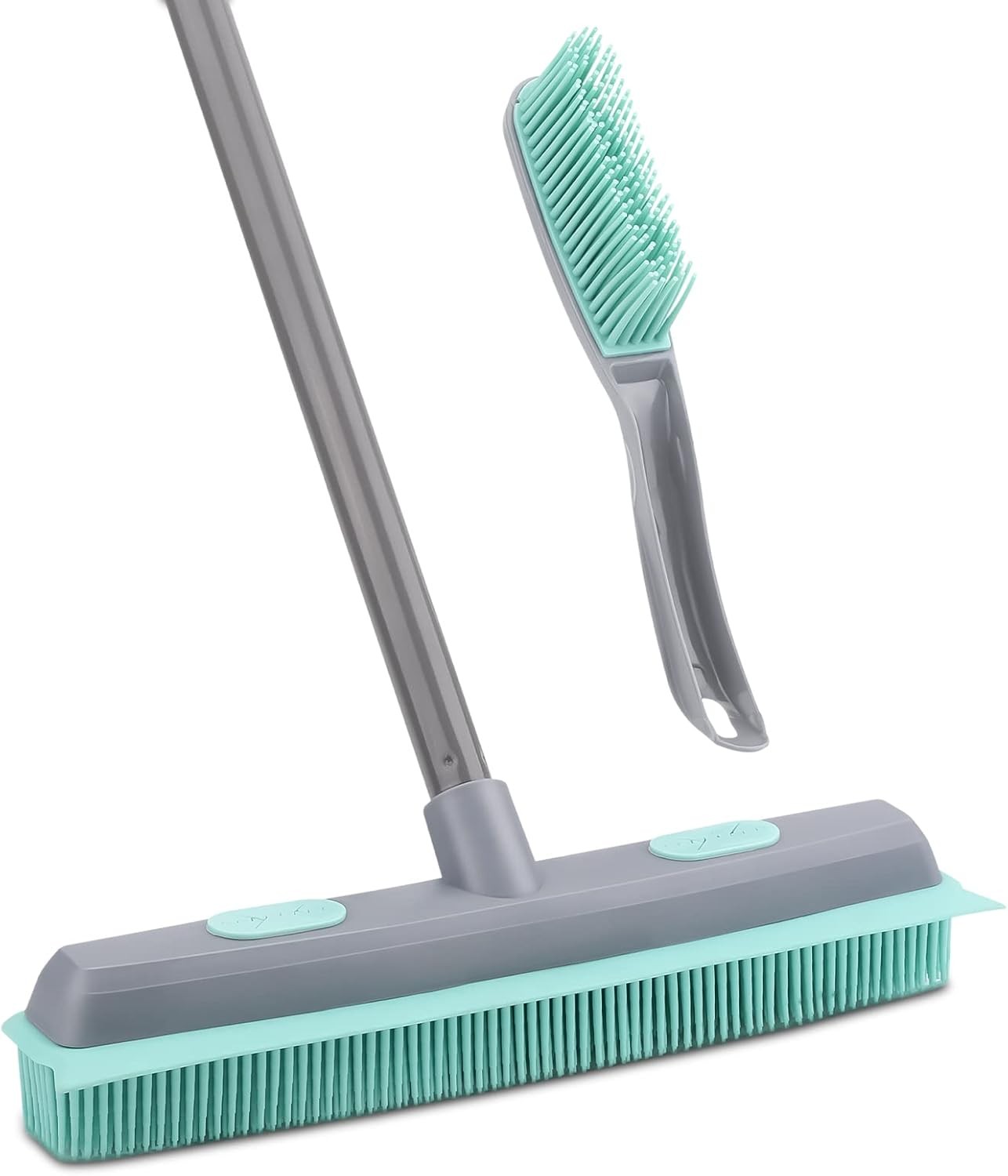 Rubber Broom Carpet Rake for Pet Hair, Fur Remover Broom with Squeegee, Portable