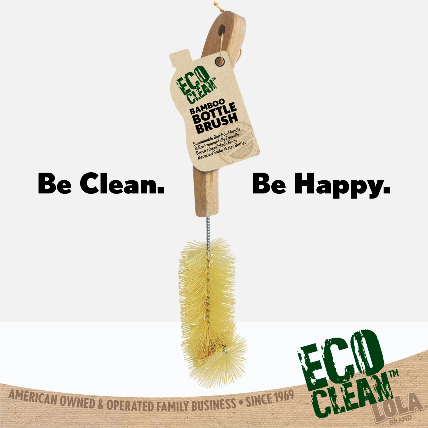 Bamboo Bottle Brush – Ergonomic Non Scratch Bristles are Recycled Bottles LOLA