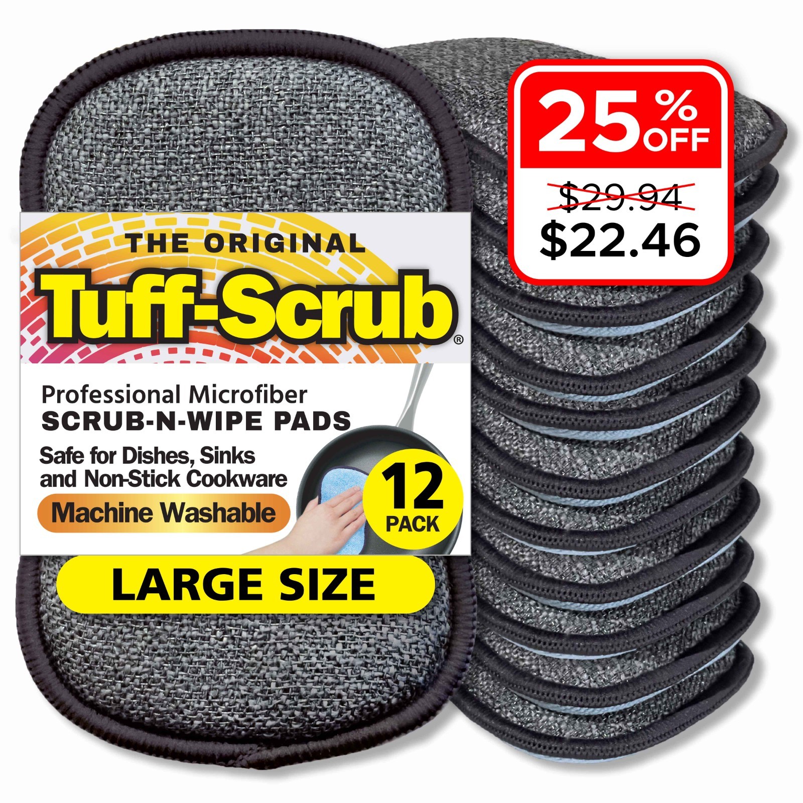 SALE!! Tuff-Scrub Original Microfiber Cleaning Sponge Pads, Large 12-Pack