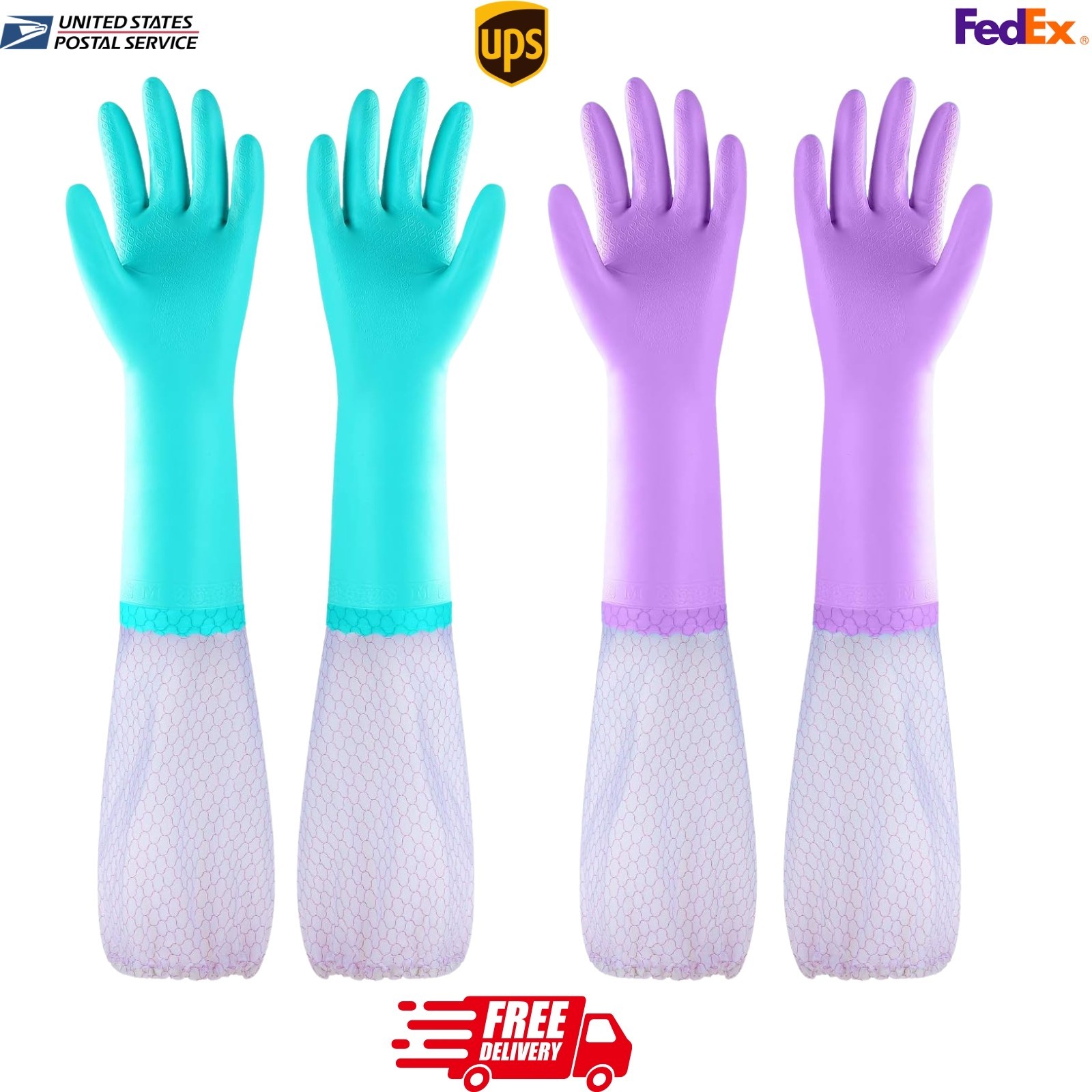 Diswashing Gloves Reusable Cleaning Kitchen Gloves Pairs Purple + Blue Medium
