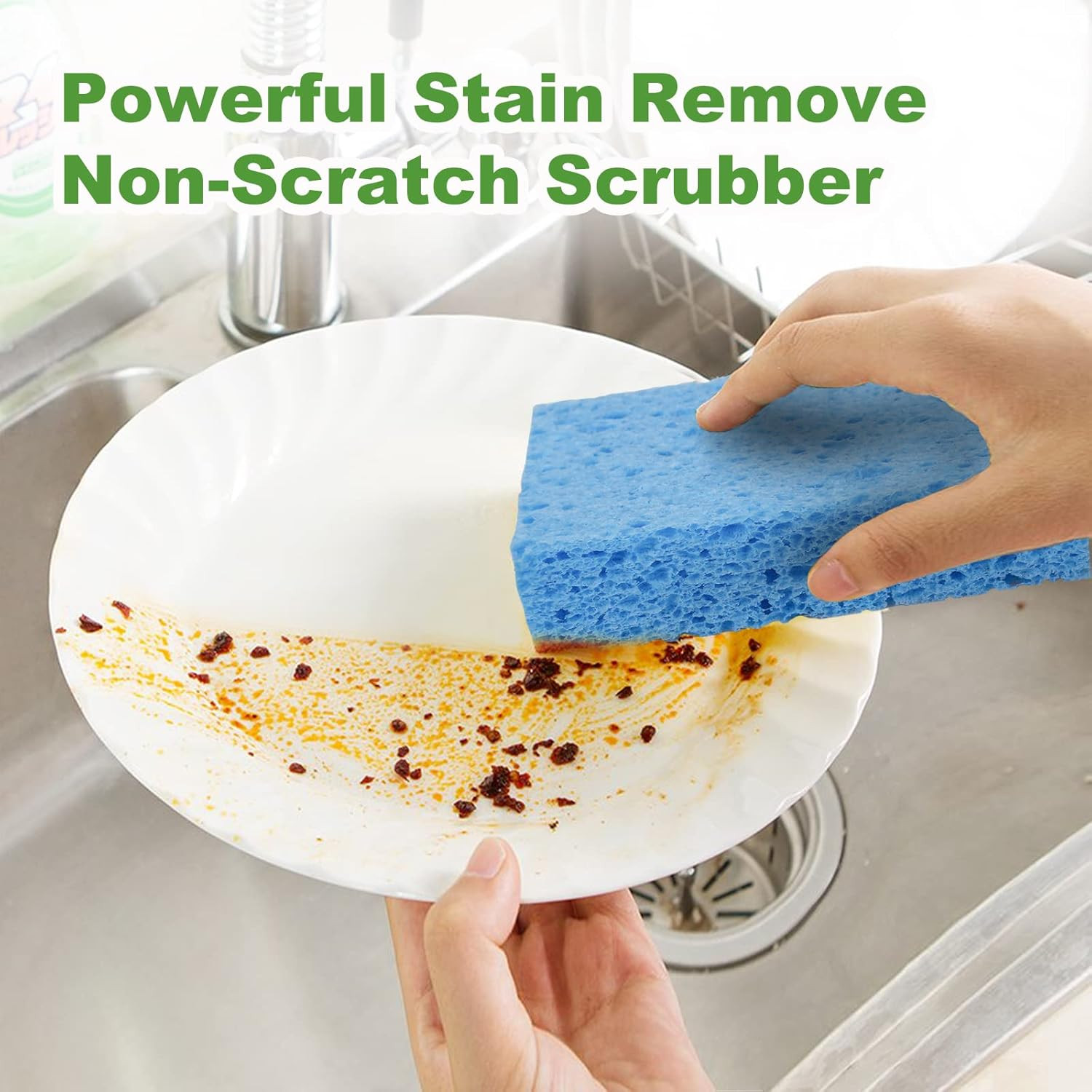 Cellulose Sponges,Heavy Duty Scrub Sponges,Non-Scratch Kitchen Sponges for Dish,